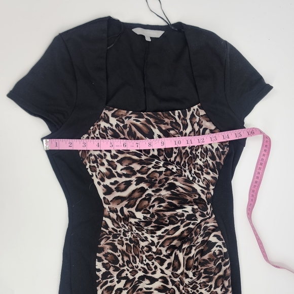 WOMENS RED HERRING US 6 UK10  BLACK MIX LEOPARD PRINT STRETCH BODYCON MIDI DRESS - Picture 8 of 10